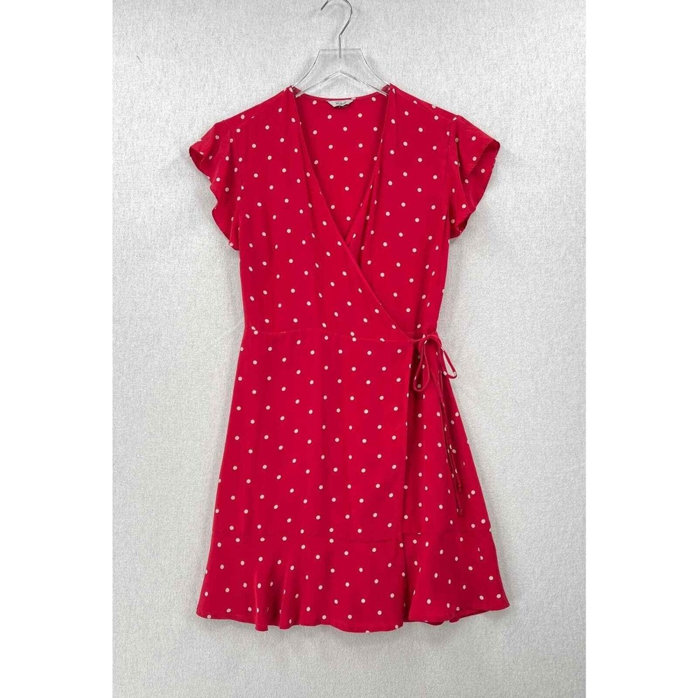 RAILS Leanne Polka Dot Dress Womens Medium Raspberry Red Silk Wrap Mini Short - Picture 8 of 16